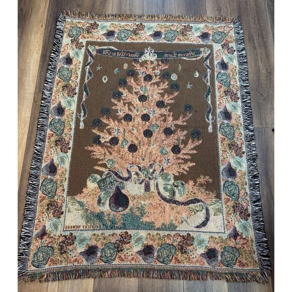 Vicky Howard ‘Peace on Earth’ Christmas Tapestry Throw Blanket Tree Fringe Cottn - Picture 9 of 9